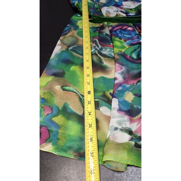 Vintage 80s Danny & Nicole Psychedelic Floral Cocktail Dress Size 10 Green Belt - Picture 11 of 15